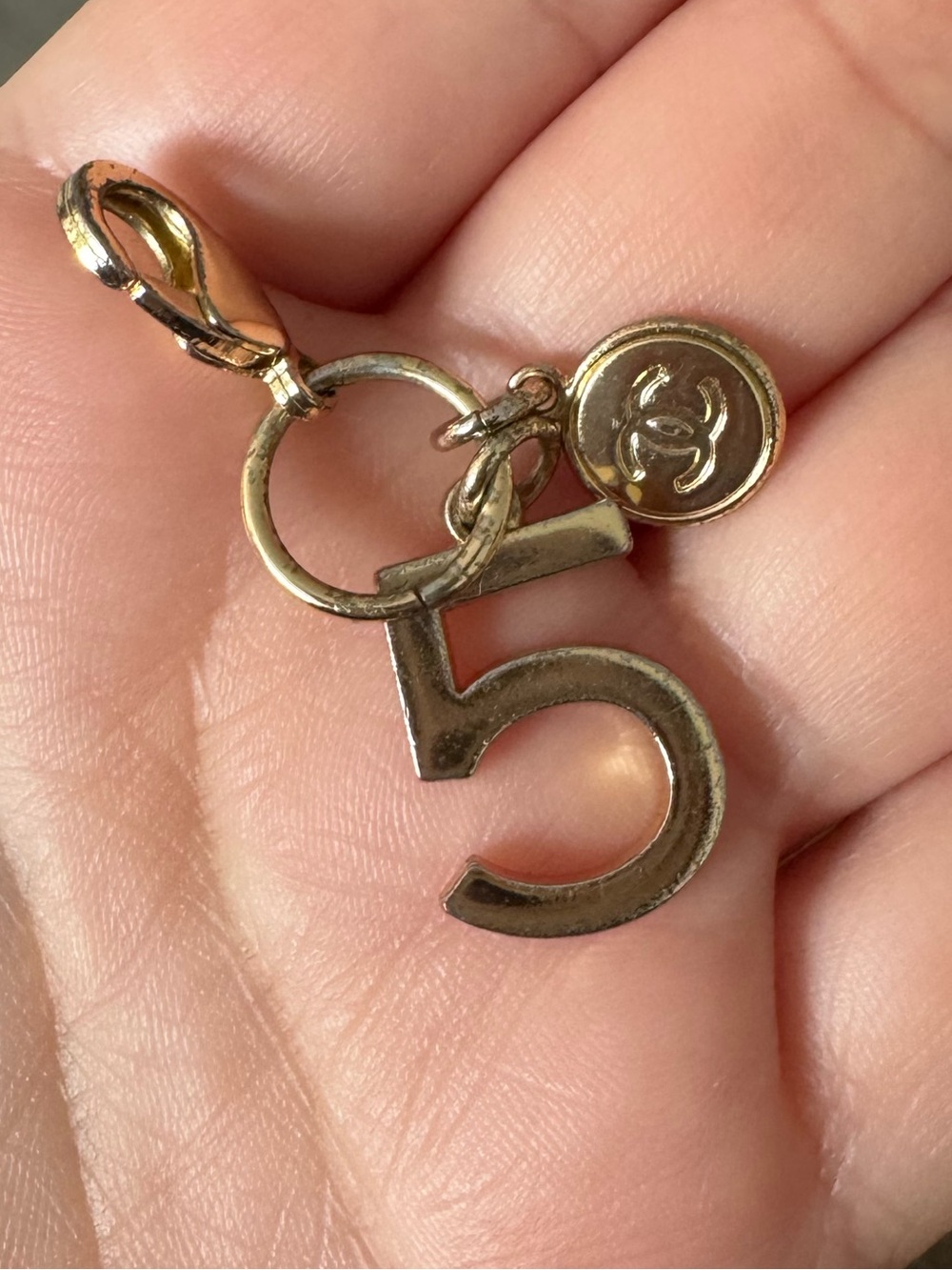 Chanel Gold Number '5' Key & Card Holder Charm with Logo Disc
